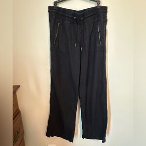 Athleta Cabo Black Wide Leg Linen Drawstring Pants